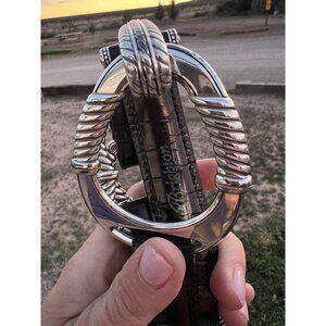 BRIGHTON Leather Croc Embossed Oval Link Hook Belt Black Silver B30943 sz 34